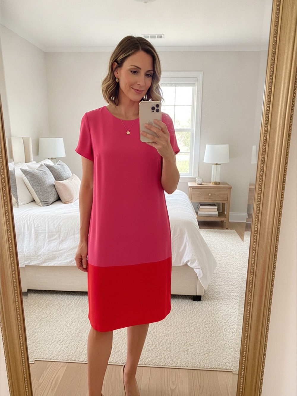 Cynthia Rowley Two-Tone Pink and Red Shift Dress